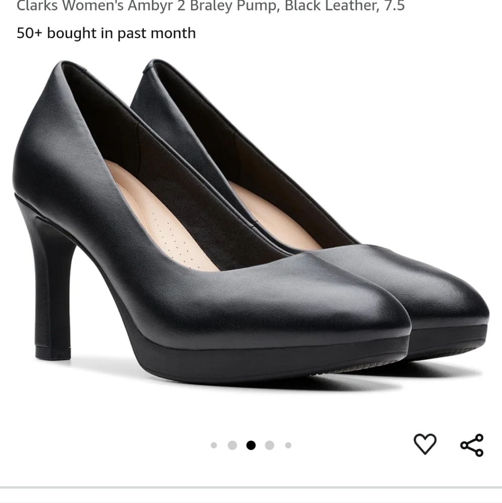 Clark's black leather round toe heels 7.5